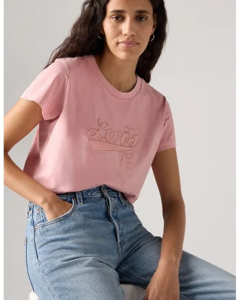 Tricou de bumbac cu logo in relief, Roz deschis
