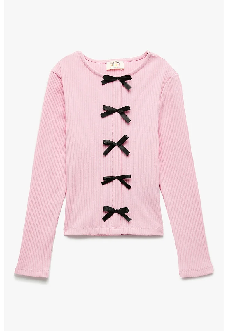 Bluza din amestec de bumbac cu funde, Roz pal