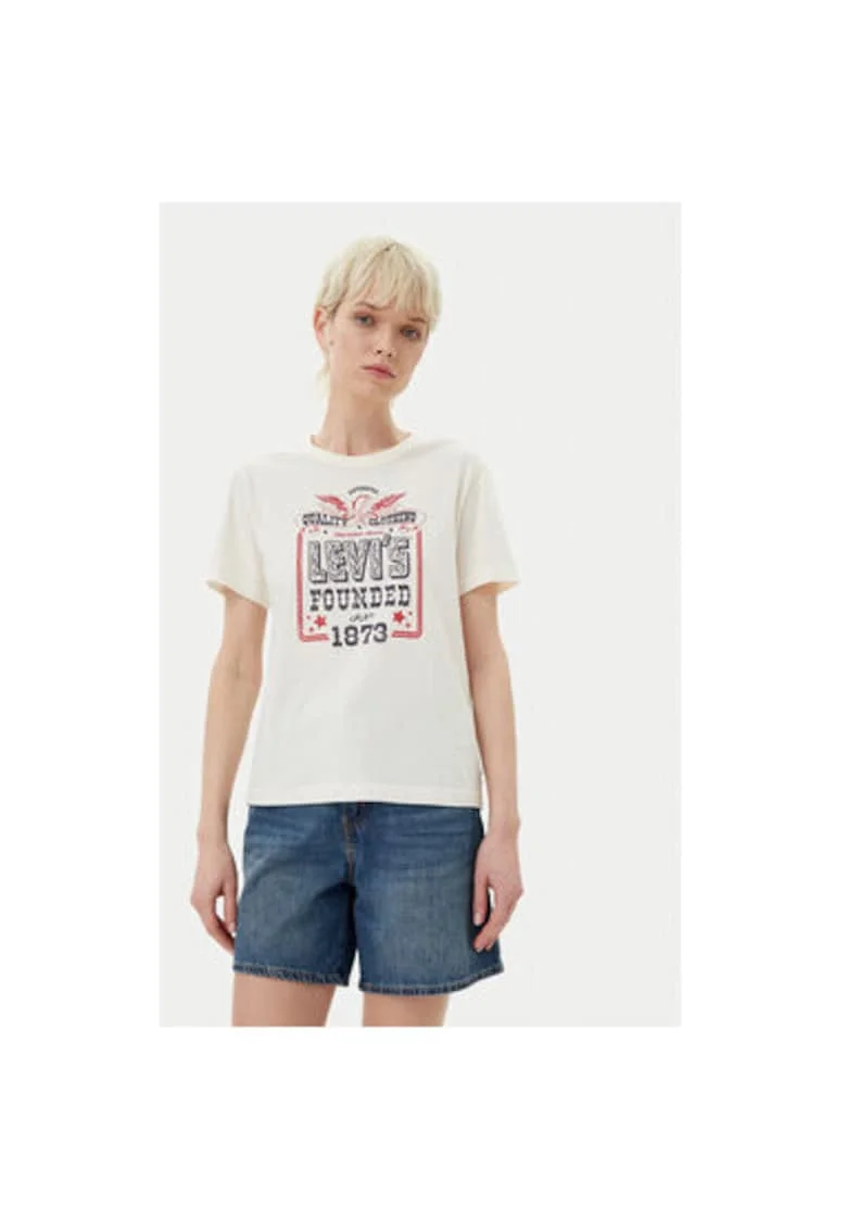 Tricou dama Levi S, A8802-0041, Bumbac, Alb, Alb