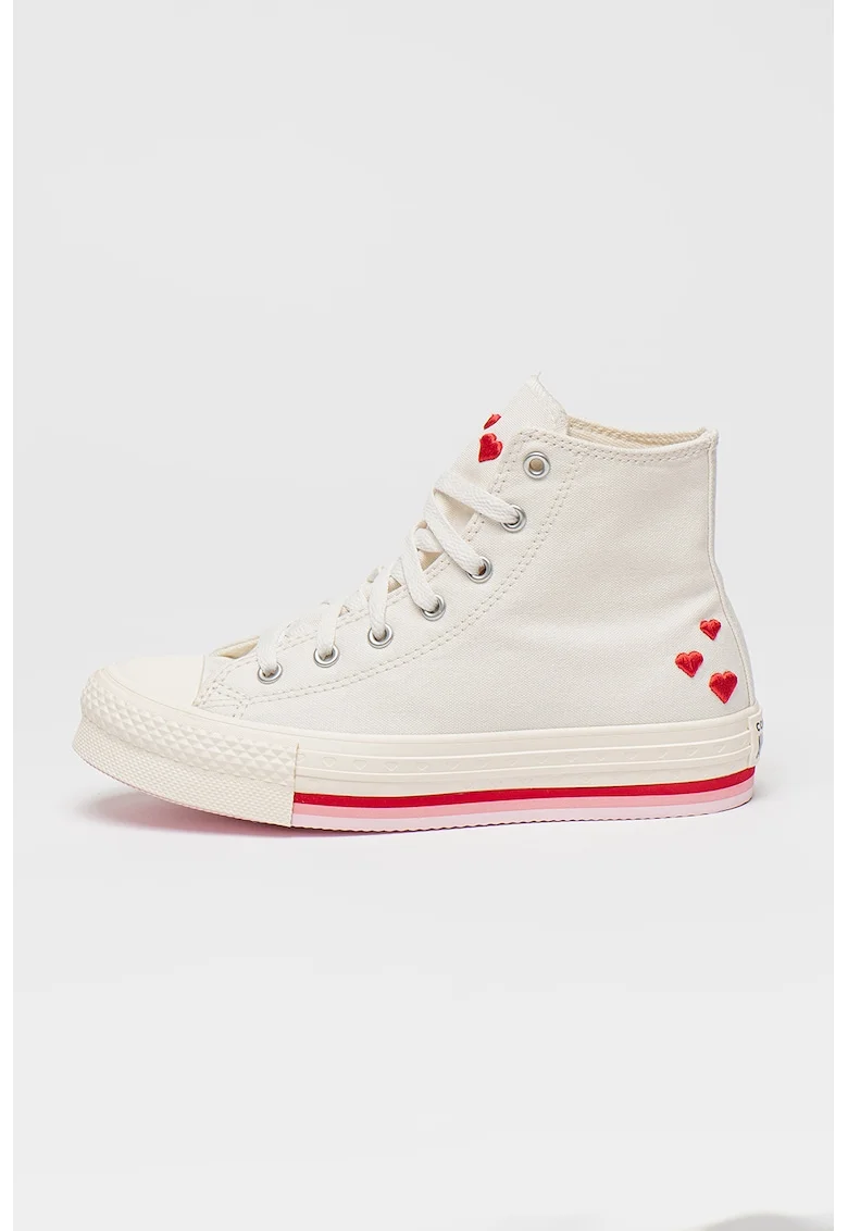 Pantofi sport cu talpa flatform si imprimeu Chuck Taylor All Star, Rosu/Alb/Roz