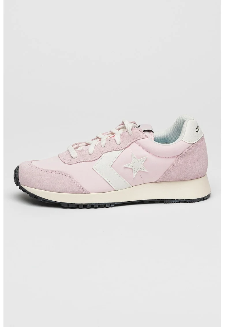 Pantofi sport cu segmente din piele intoarsa Omega, Alb/Roz pastel