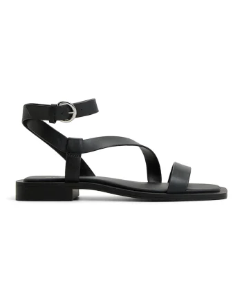 Sandale de piele cu talpa plata Gurugar, Negru