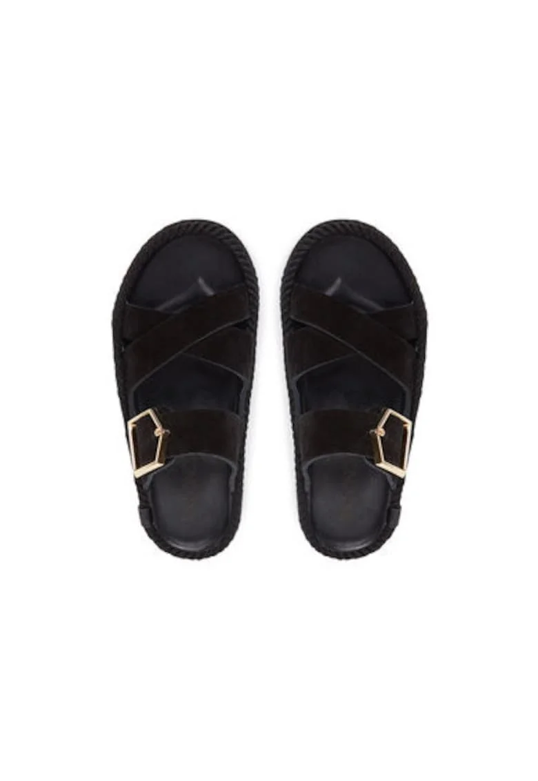 Slapi dama, SEV.20-00020,  Piele naturala, Negru
