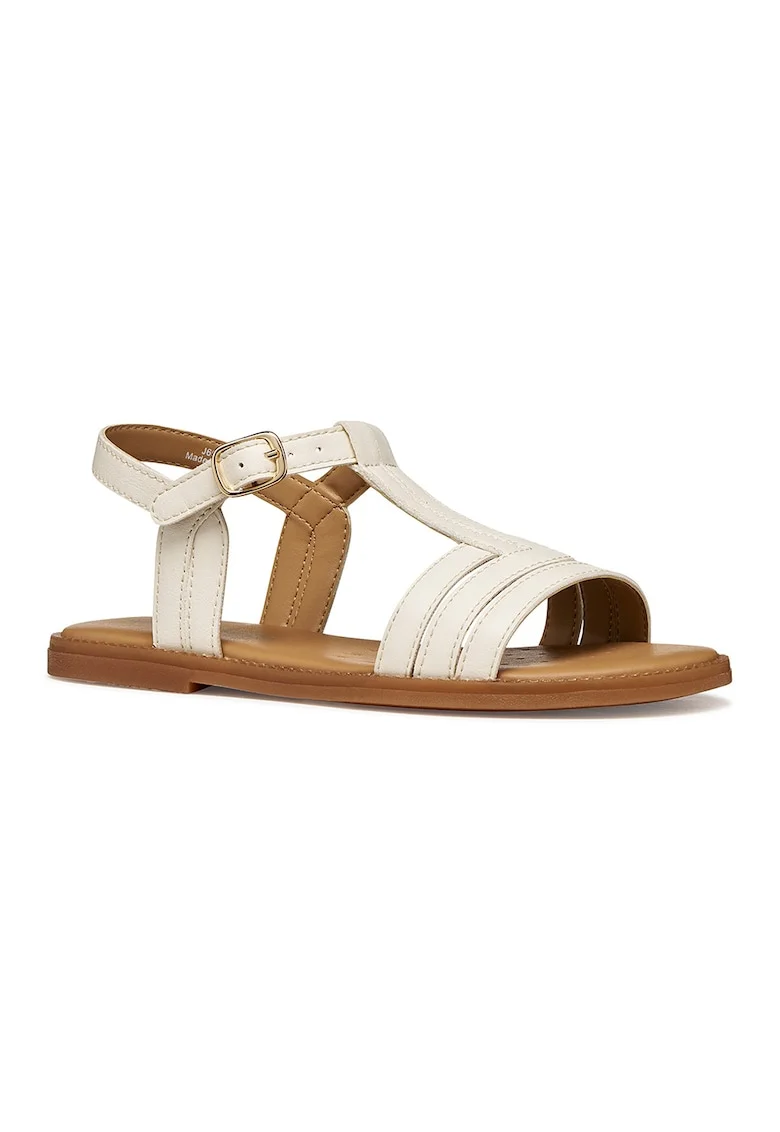Sandale dinn piele ecologica cu bareta in forma de T, Alb fildes