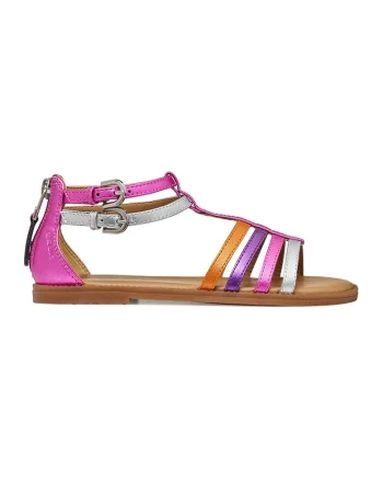 Sandale din piele ecologica cu barete multiple, Violet/Roz/Argintiu