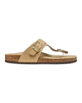 Papuci flip-flop din piele cu catarama, Auriu/Maro deschis/Transparent