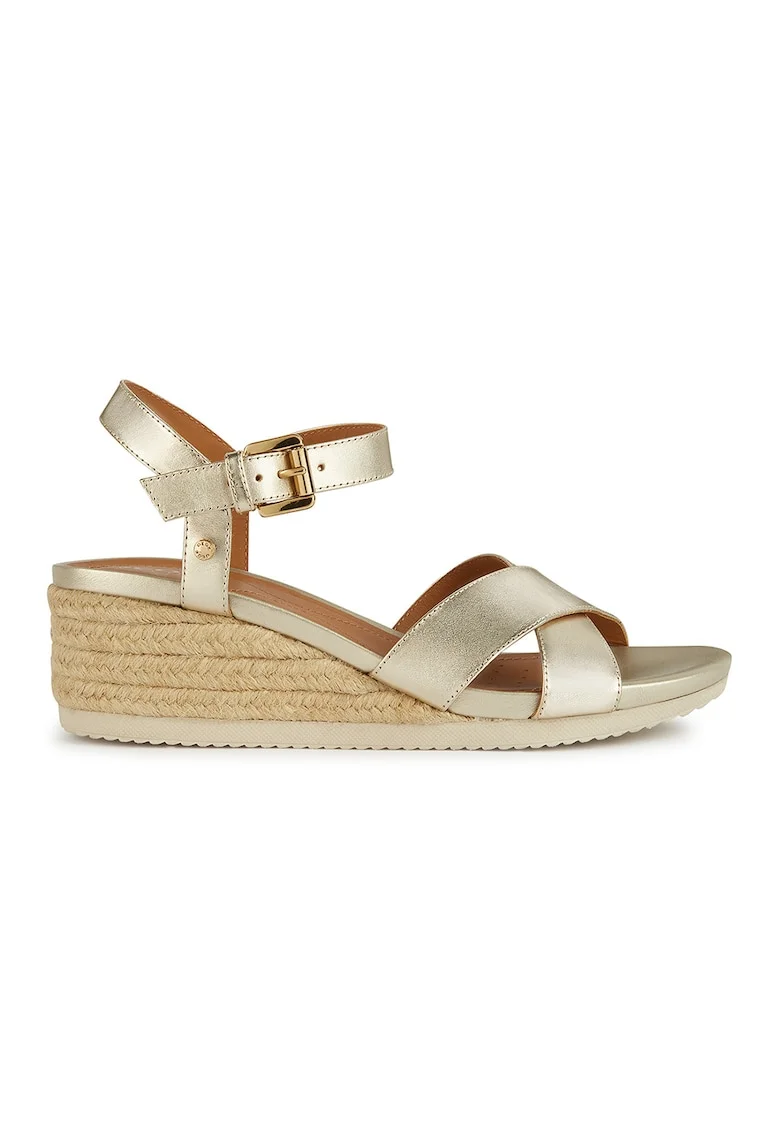 Sandale-espadrile wedge de piele, Auriu