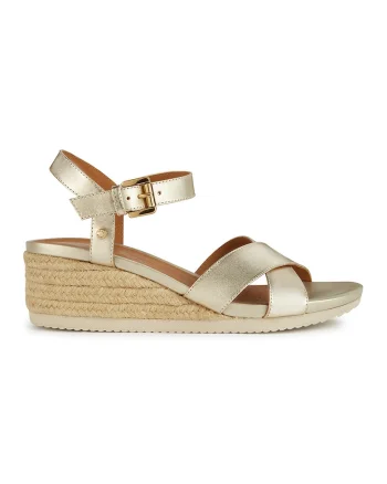 Sandale-espadrile wedge de piele, Auriu