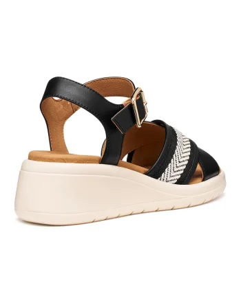 Sandale wedge cu barete incrucisate, Alb/Negru