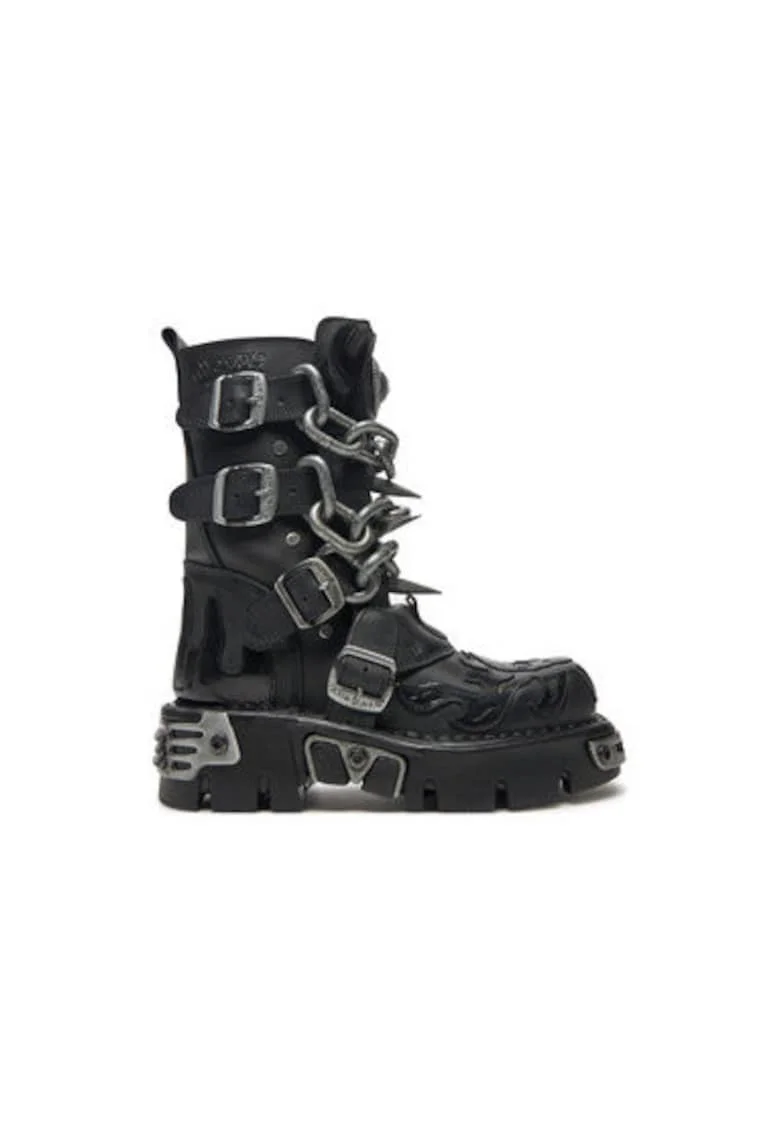 Bocanci Barbati  M-727-S5, Piele naturala, Negru