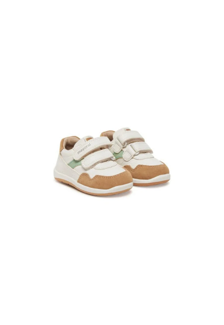 Adidasi baieti  41652, Piele naturala, Alb