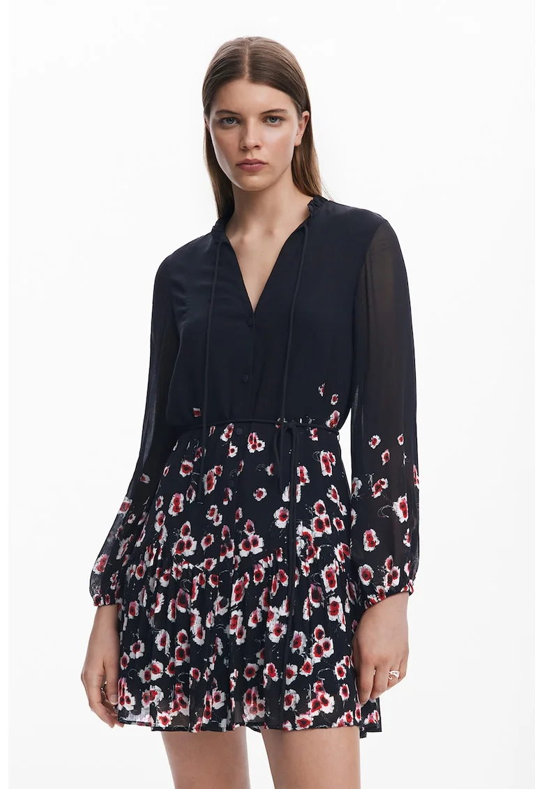 Rochie cu nasturi, Rosu/Alb/Negru