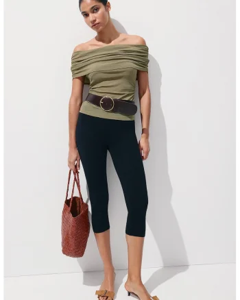 Tricou slim fit cu decolteu pe umeri, Verde inchis,