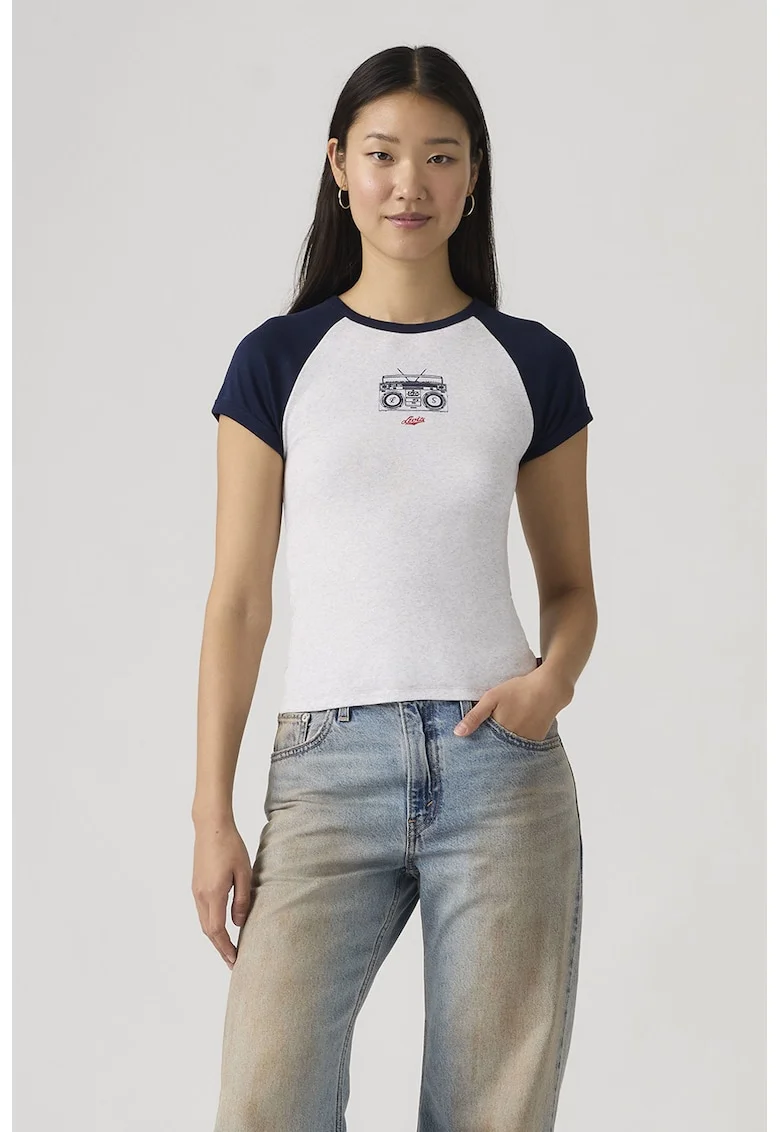 Tricou cu imprimeu grafic Riley, Alb optic/Bleumarin