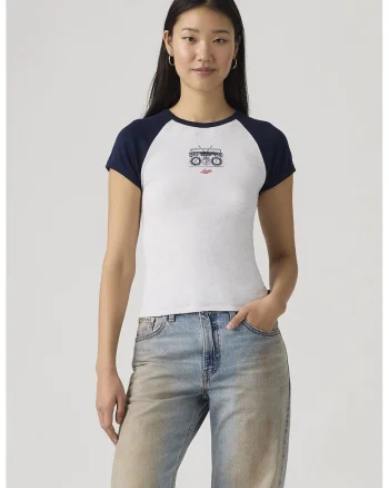 Tricou cu imprimeu grafic Riley, Alb optic/Bleumarin