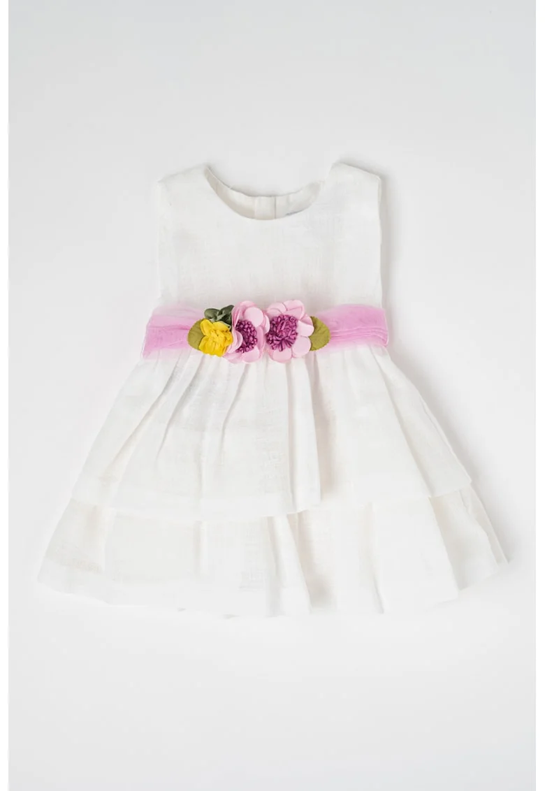 Rochie evazata cu aplicatii in forma de floare, Lila/Alb optic
