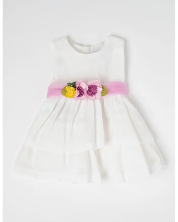 Rochie evazata cu aplicatii in forma de floare, Lila/Alb optic