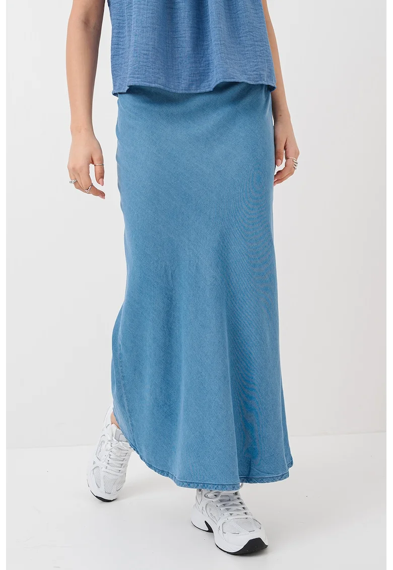 Fusta lunga de denim, din lyocell, Albastru prafuit