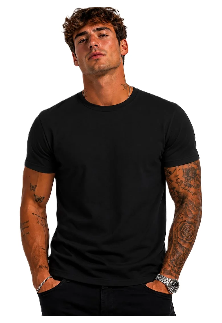 Tricou din amestec de bumbac cu decolteu la baza gatului
