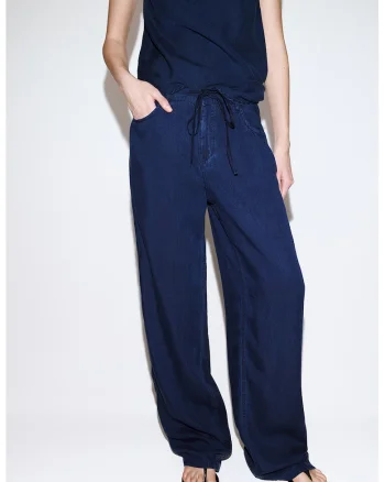 Pantaloni relaxed-fit din lyocell, Bleumarin
