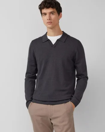 Pulover barbati cu guler polo, din bumbac, Regular fit, Negru