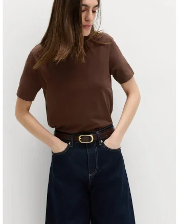 Tricou de bumbac cu decolteu rotund, Maro inchis