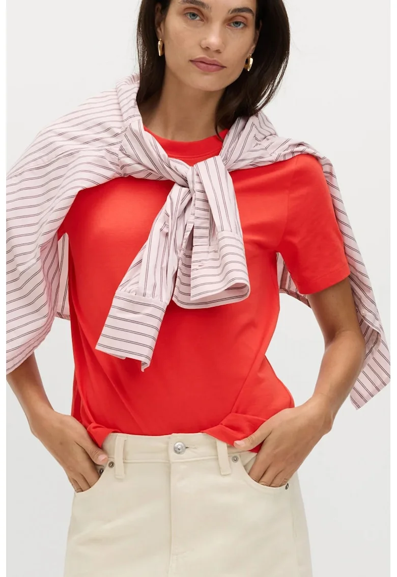 Tricou de bumbac cu decolteu rotund, Coral