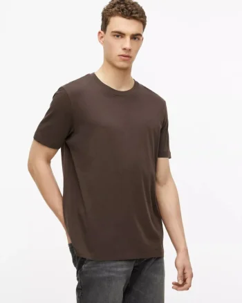 Tricou barbati, din bumbac, la baza gatului, Regular fit, Maro inchis