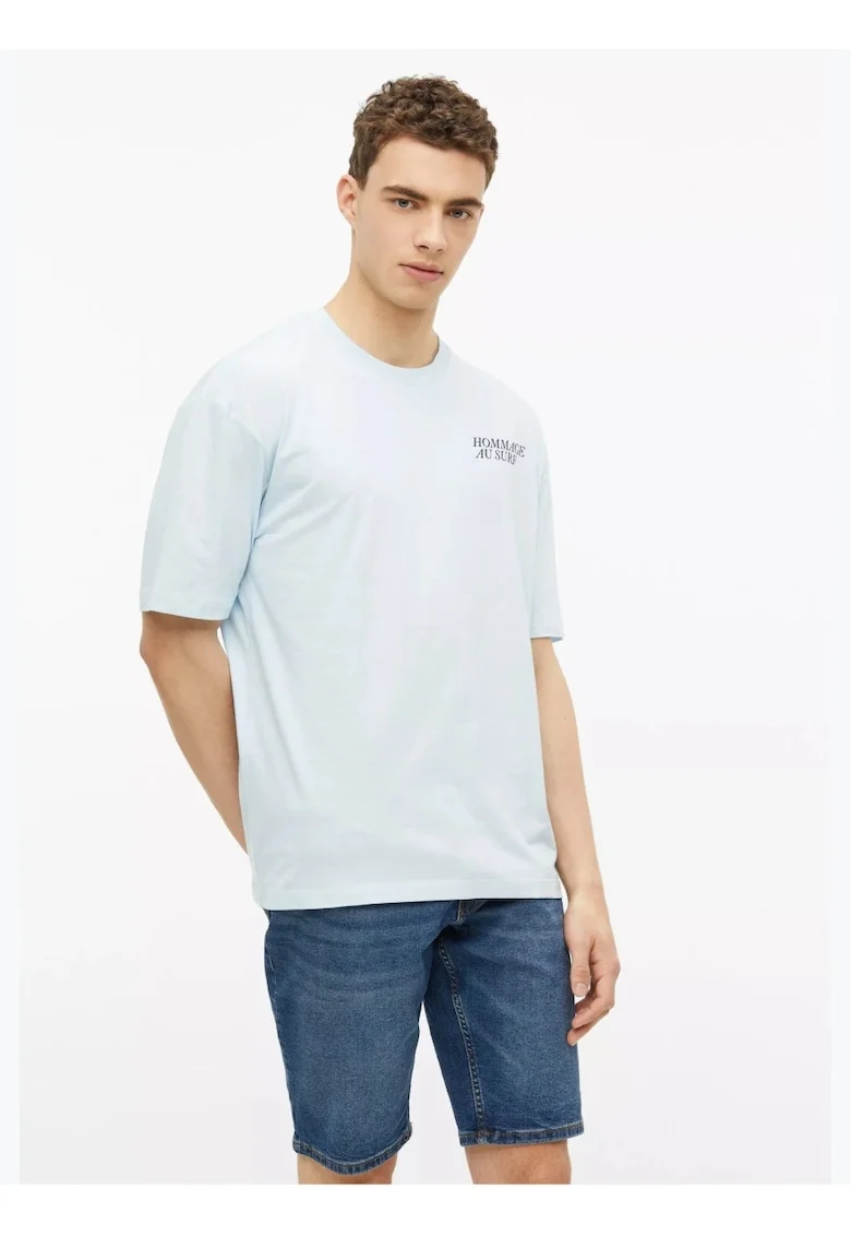Tricou la baza gatului, barbati, cu imprimeu, Modern Fit, Albastru deschis