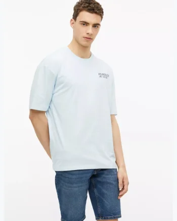 Tricou la baza gatului, barbati, cu imprimeu, Modern Fit, Albastru deschis