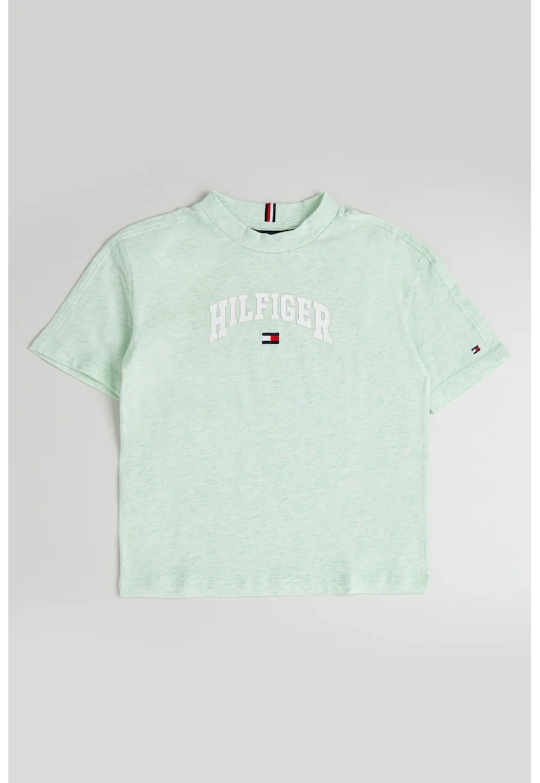 Tricou de bumbac cu imprimeu logo, Alb/Verde deschis