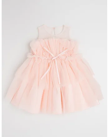Rochie din tul cu volane, Roz pastel