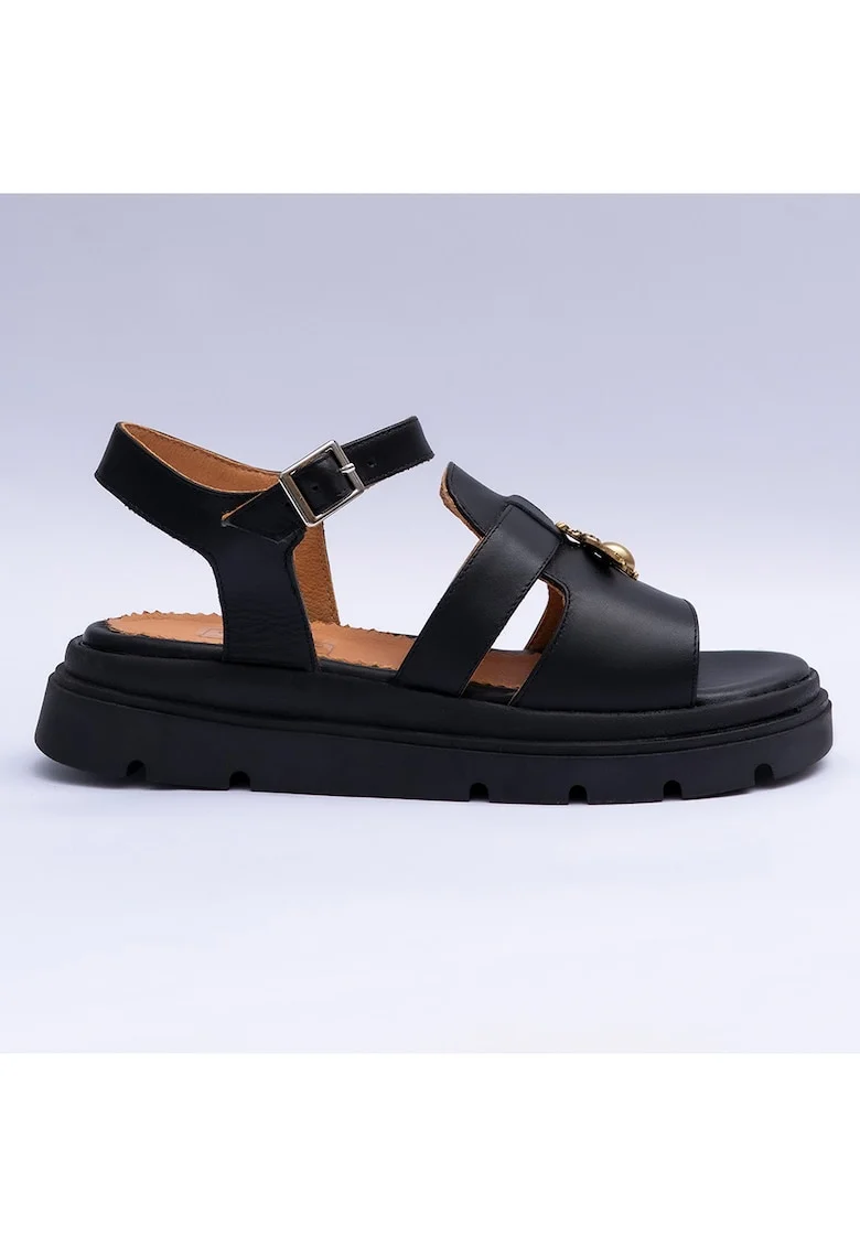 Sandale dama cu accesoriu, negru mat, Negru mat