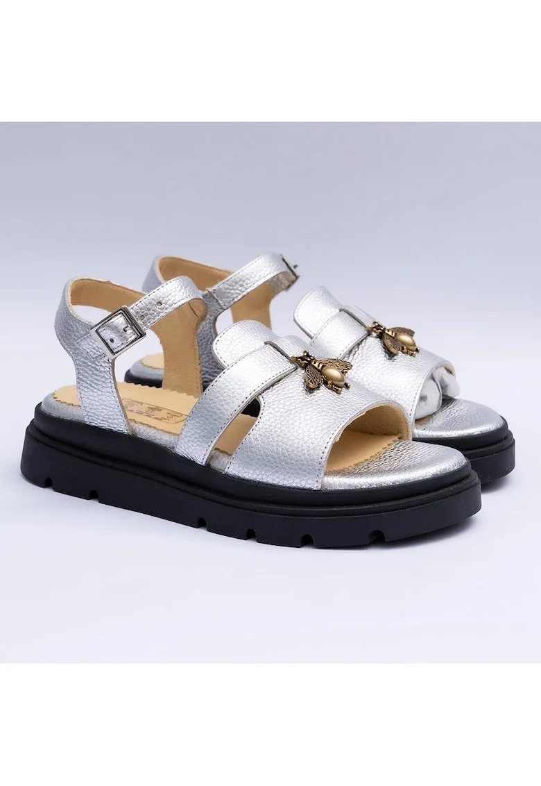 Sandale dama cu accesoriu, argintii, Argintiu