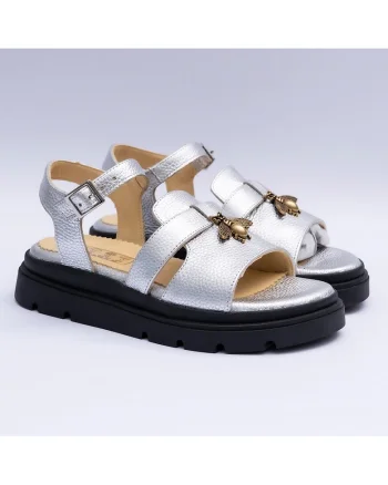 Sandale dama cu accesoriu, argintii, Argintiu