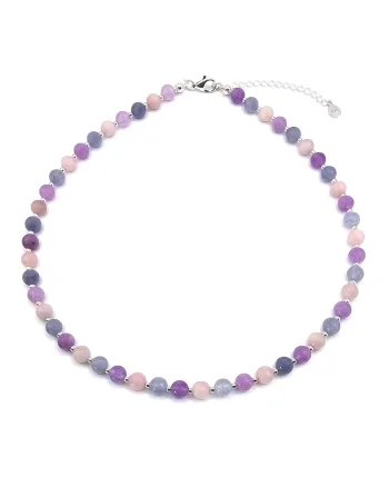 Colier handmade, ajustabil, din argint 925,  pietre semipretioase ametist, cuart si acvamarin, multicolor, max. 45.00 cm
