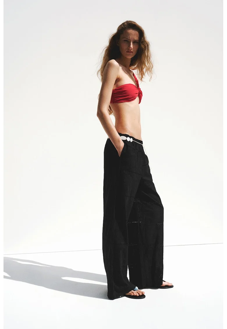 Pantaloni ampli de bumbac cu buzunare laterale, Negru