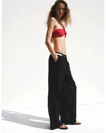 Pantaloni ampli de bumbac cu buzunare laterale, Negru