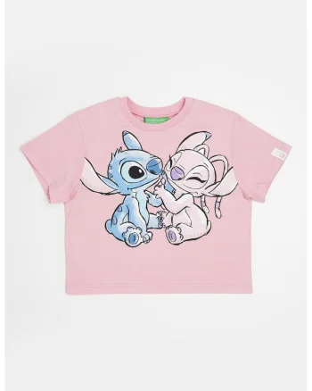 Tricou cu imprimeu cu desene, Negru/Roz pastel/Albastru