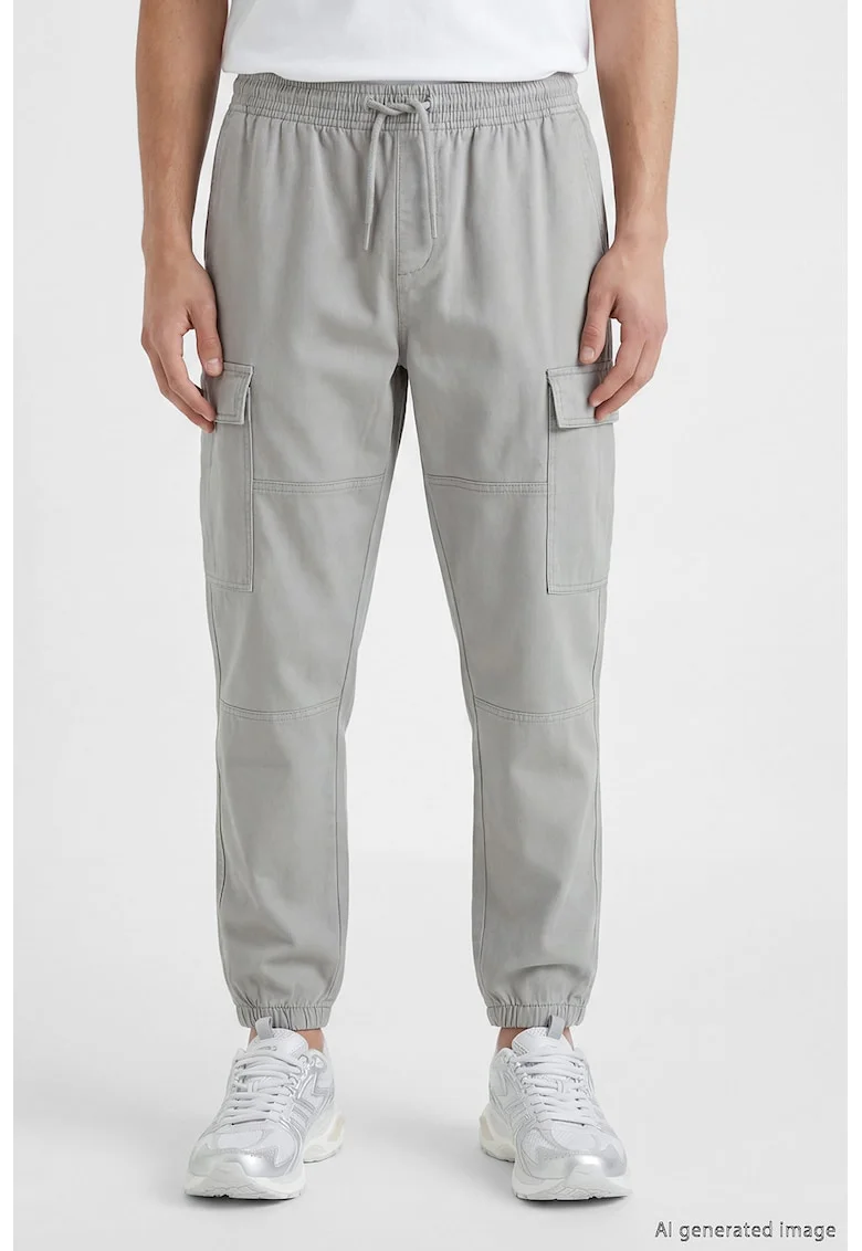 Pantaloni cargo regular fit cu snur de ajustare in talie, Gri marmorat