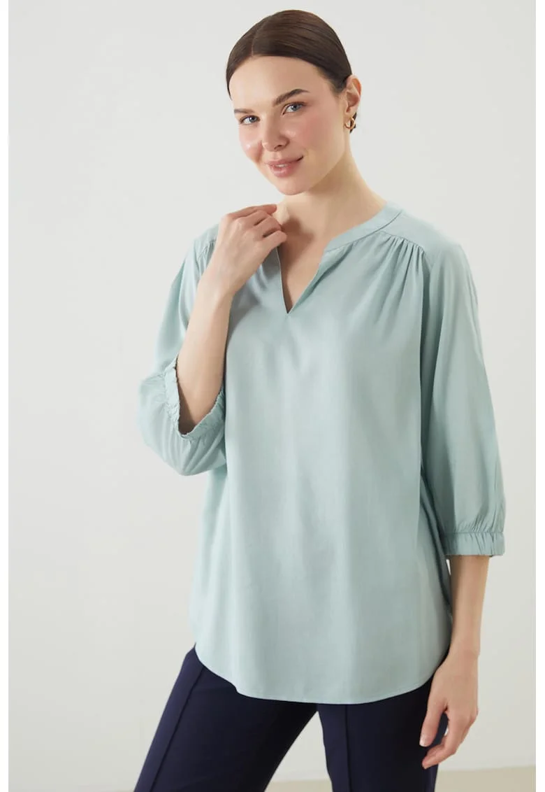 Bluza-tunica lejera din amestec de in, Verde deschis