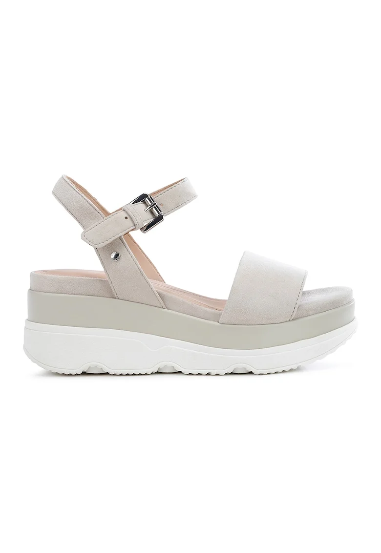 Sandale wedge de piele intoarsa, Gri deschis