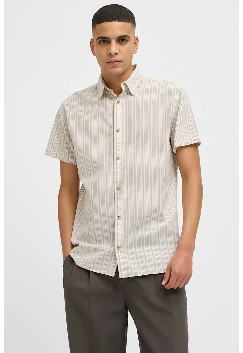 Camasa relaxed fit de bumbac cu dungi, Bej deschis