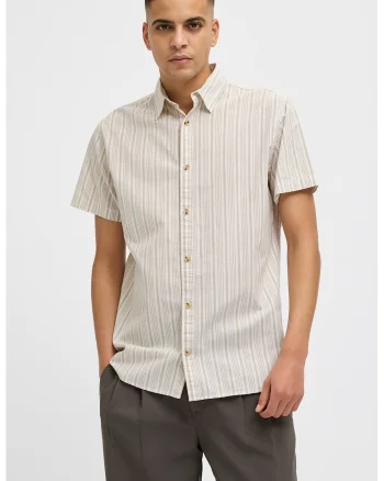 Camasa relaxed fit de bumbac cu dungi, Bej deschis