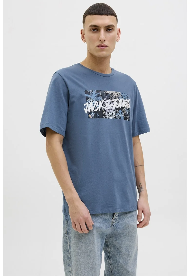 Tricou de bumbac cu imprimeu, Alb/Albastru lavanda