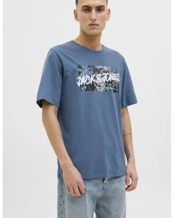 Tricou de bumbac cu imprimeu, Alb/Albastru lavanda
