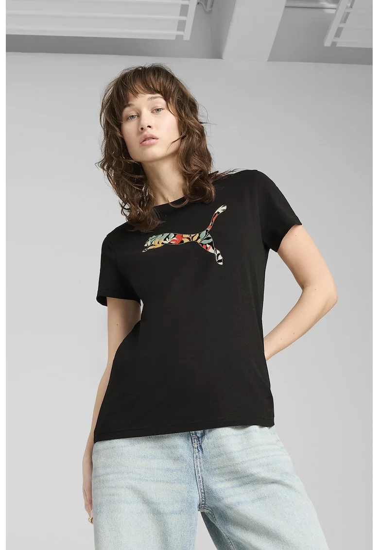 Tricou din bumbac cu decolteu la baza gatului, Negru