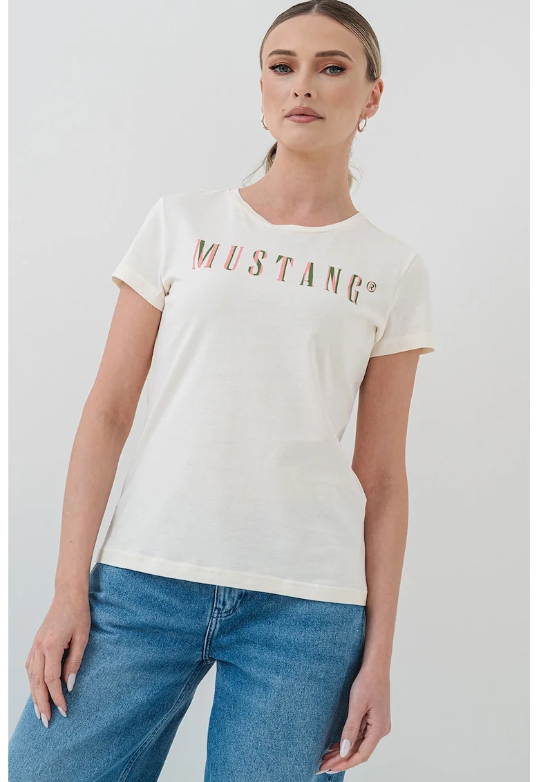 Tricou cu imprimeu logo Loa, Alb fildes/Coral