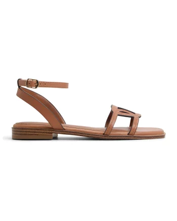 Sandale de piele cu talpa plata, Maro