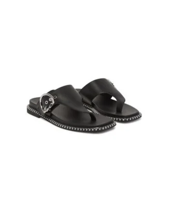 Papuci flip-flop dama  KL81325, Piele naturala, Negru, Negru
